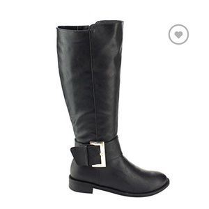 Zip up tall boot with gold buckle